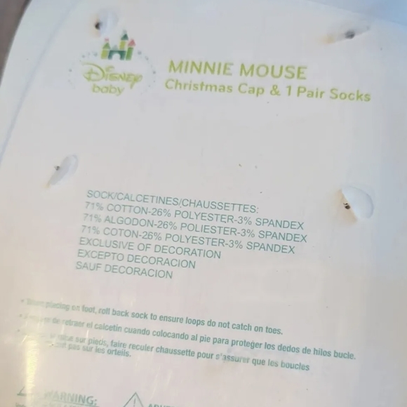 DISNEY Minnie Mouse My First Christmas Cap and Socks NIB Baby Girl Disney 0-6 Mo - Picture 8 of 8